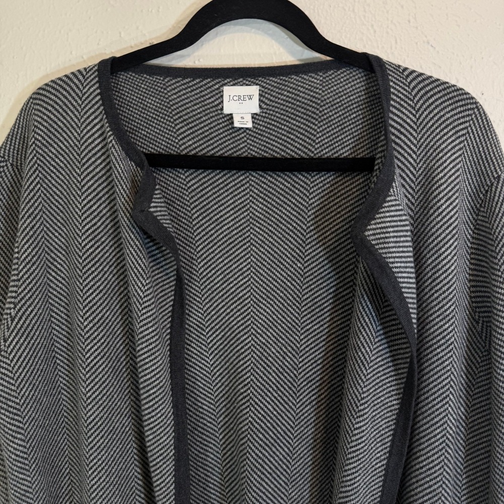 J.Crew Womens Cozy Chic Dark Academia Grey Herringbone Cardigan Sweater Size S